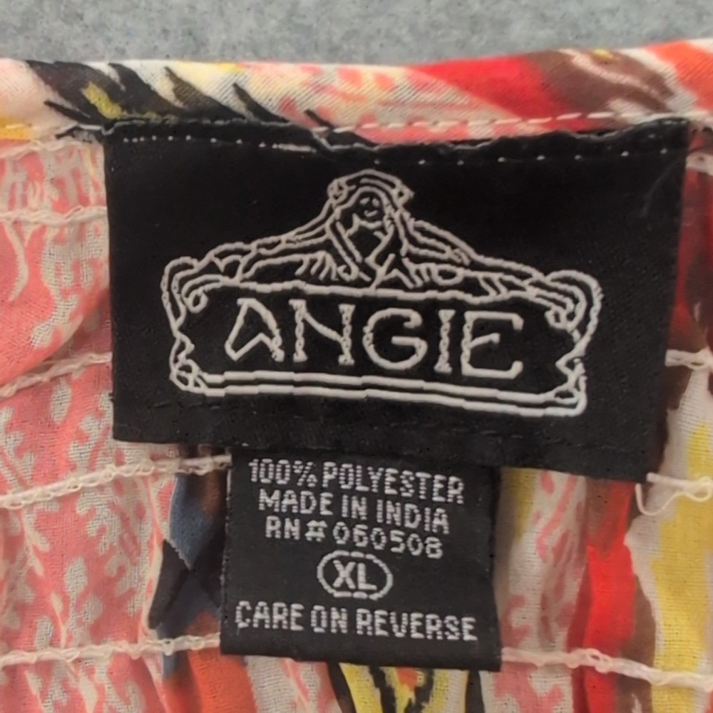 Angie Womens Blouse Top XL Extra Large Boho Print Smocked Long Sleeve - Picture 2 of 4